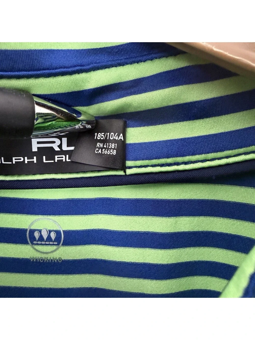 RLX Ralph Lauren Golf Polo Shirt XL Lime Green Blue Striped Wicking AFLG1W